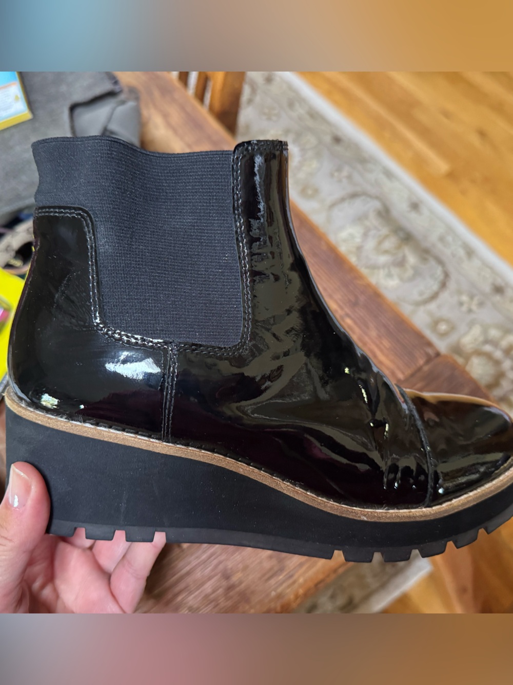 Eileen Fisher size 7 1/2 Women’s Black Patent Leather Platform Chelsea Boot